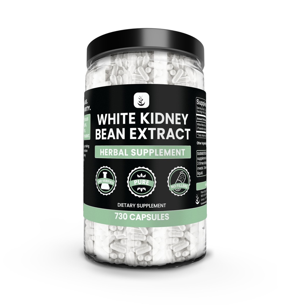 PURE ORIGINAL INGREDIENTES White Kidney Bean Extract (730 capsules) No hay magnesio o rifles de arroz, siempre puro, Lab Verified