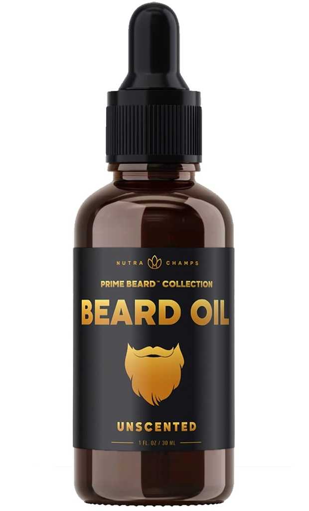 NutraChamps Beard Oil Conditioner - Unscented Virgin Argan, Jojoba, Grapeseed Oils & More for Beard Growth - Softens & Strengthens Beards & Mustaches for Men - Premium Signature Prime Beard Blend