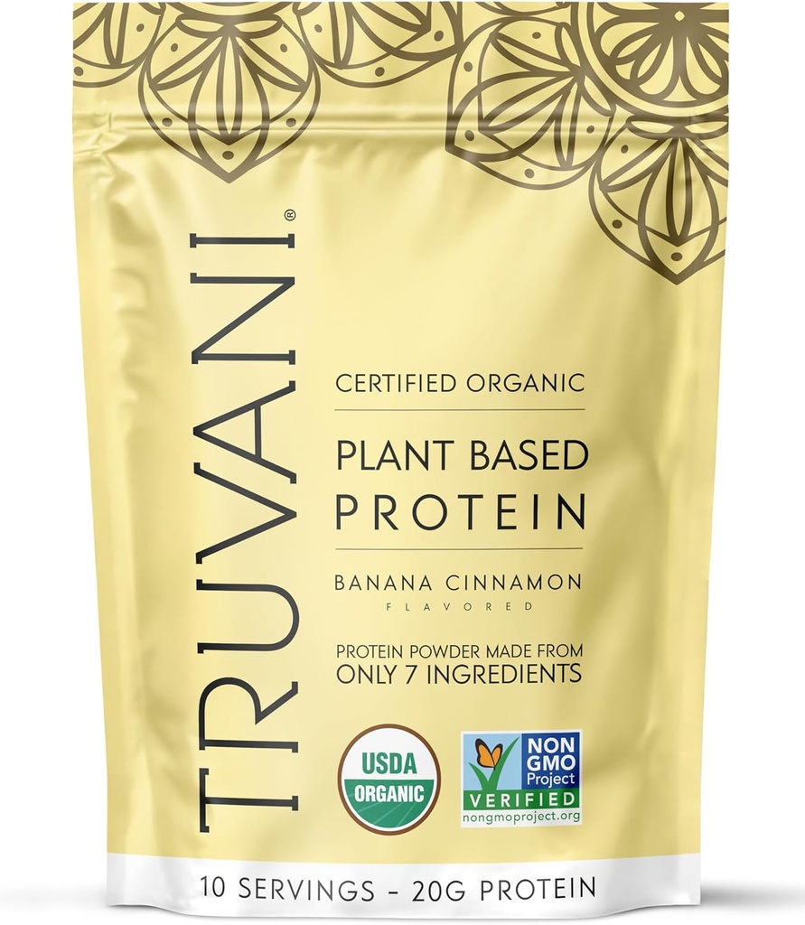 Truvani Vegan Pea Protein Powder | Banana Cinnamon | 20g Organic Plant Based Protein | 10 Servings | Keto | Gluten & Dairy Free | Low Carb | No Added Sugar