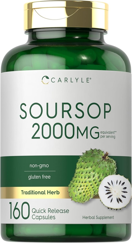 Carlyle Soursop Leaves ← 2000mg Silencio 160 Capsules ← Herb tradicional Silencio No GMO, Gluten Suplemento gratuito