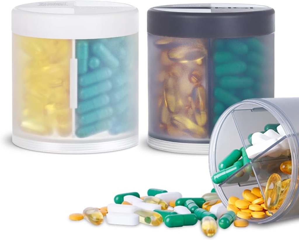 2 Pack KIGI Large Capacity Medicine Organizer Pill Bottles with 4 Compartments