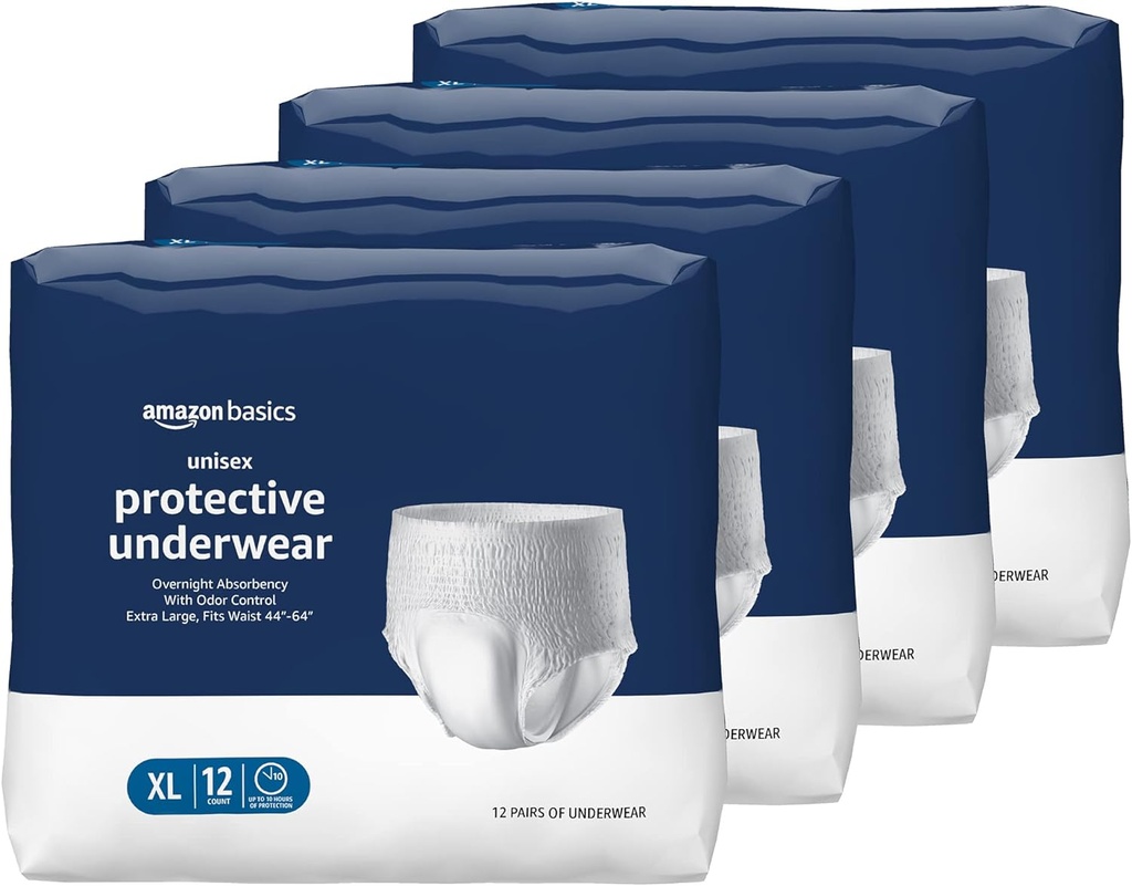Basics Unisex Protective Underwear, Overnight Absorbency, Extra Large, 48 Count, (4 Packs of 12)