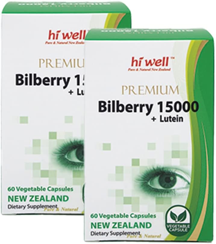 (Pack of 2) Hi Well Premium Bilberry 15000 + Lutein 60VegeCapsules