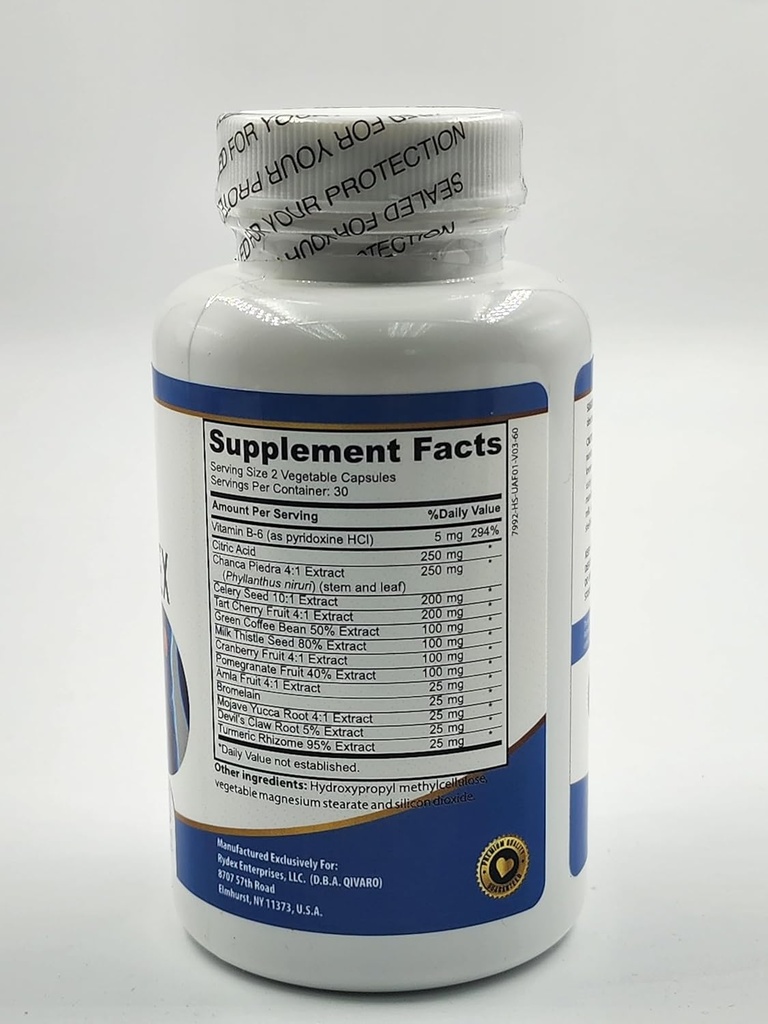 Uric Acid Pro - Suplemento natural con Cranberry, Celery, Tart Cherry, Devil's Claw, y Green Coffee Bean Extractos - 60 cápsulas vegetales