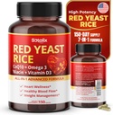 Arroz de levadura ultra roja con CoQ10, Omega 3 Niacina, Vitamina D3 para el bienestar general, Immune System Support - USA Made " Tested (150 Conde (Pack de 1))