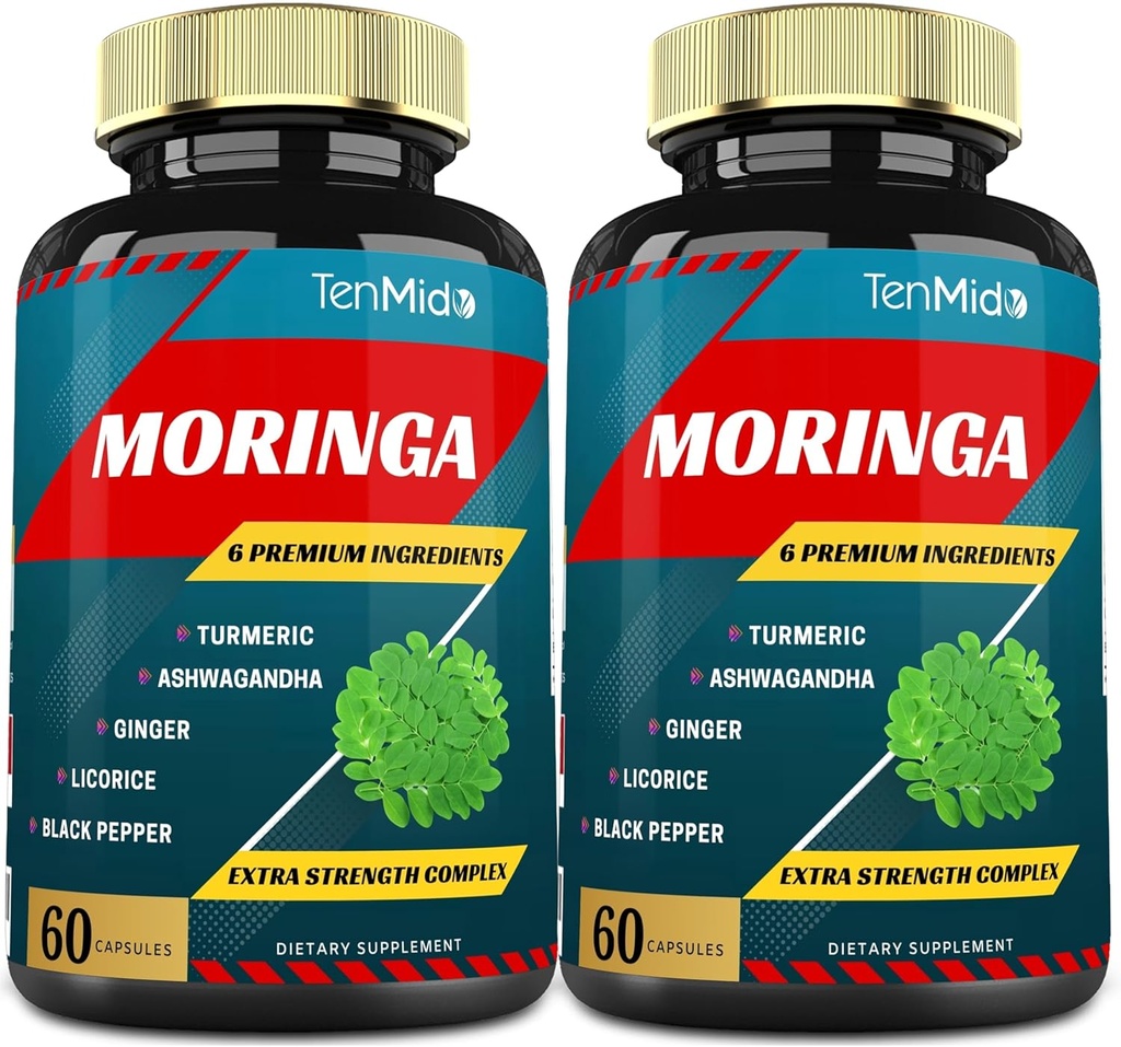 2 Packs Moringa Capsules, 4 Months Supply with Turmeric, Ashwagandha, Ginger, Licorice, Black Pepper ¦ Immune Support, Energy Booster ← Oleifera Leaf Herb Supplements