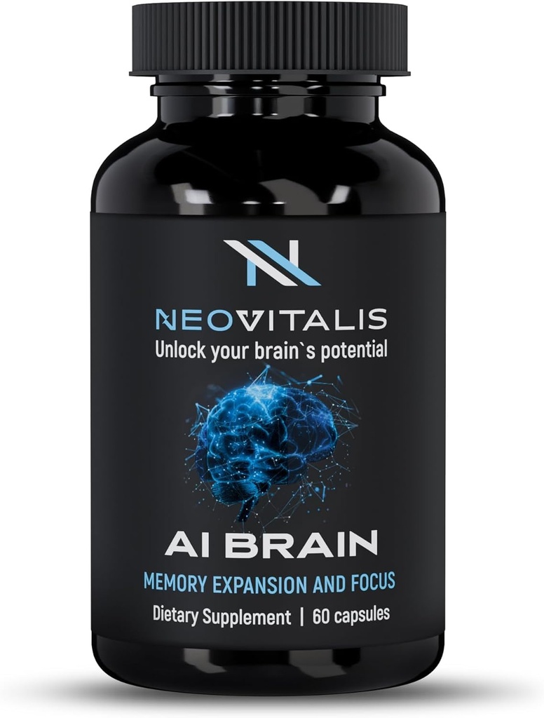AI Brain Nootropic Supplement for Focus, Memory & Mental Clarity Improvement Capsules for Men & Women, Caffeine-Free Daily Cognitive Support with Bacopa, Alpha GPC & Vitamin B6, 60 Vegetarian Capsules