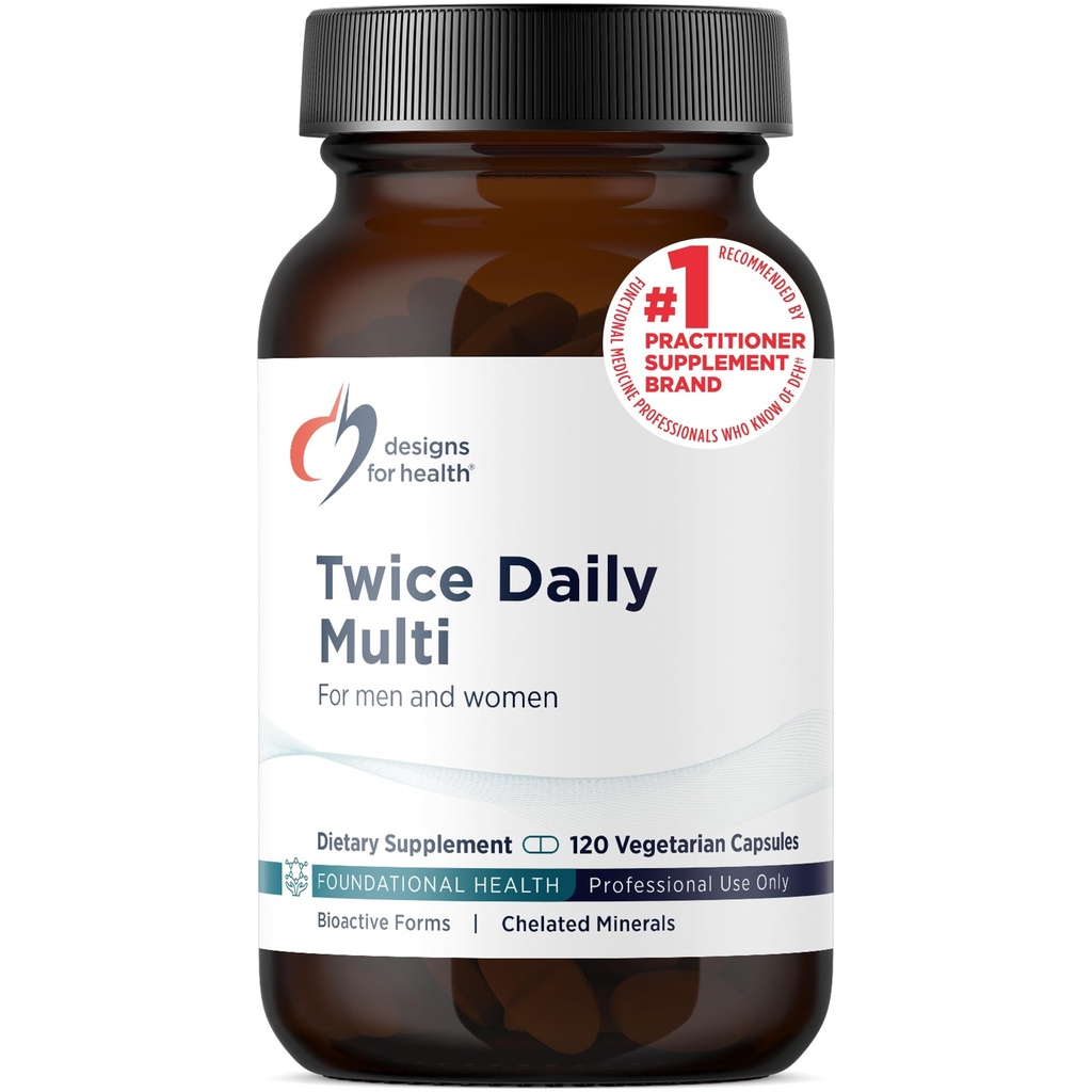 Diseños para la salud Multivitaminada para Hombres - Dos veces Suplemento Multimineral diario " Multivitamínico sin hierro + mezclado B12 y Folato, Vitamina C, K, D, E + Más (120 cápsulas)