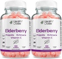 Salud Dose Elderberry Sambucus Gummy Vitamins Kids 100 Gummies. con Propolis Extract, Echinacea, Vitamina C, Yummy Raspberry Flavor, Vegan, Gluten-Free, Defense, Immune Support Booster. Paquete de 2