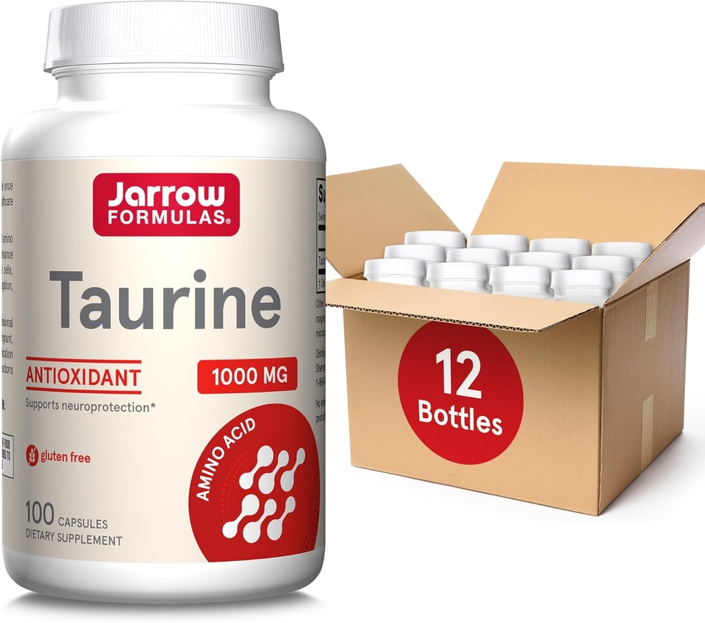 Fórmulas de Jarrow Taurine 1000 mg, Suplemento dietético, Suplemento Aminoácidos para el apoyo a la salud cerebral, 100 cápsulas, 100 fuente de día, (Pack of 12)