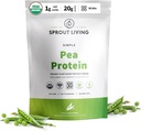Sprout Living Organic Pea Protein Powder, Unflavored, 20 Grams of Plant Based Organic Protein Powder Without Artificial Sweeteners, Non Dairy, Non-GMO, Vegan, Gluten Free (1 Libra, 19 Servings)