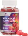 Azúcar Gratis Vitamina C Gummies - Immune Support & Antioxidant VitaminC Dietary Supplement - Vegan, Non-GMO, Dairy &amp; Gluten Free C Vitamin Gummy - Raspberry Flavor for Kids & Adults - 60 Condes Gummies