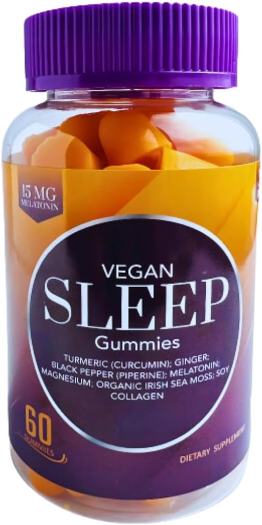 Gummies de sueño vegano para adultos – Bio-Sleep FusionTM con Melatonina, Magnesio, Turmérica, Ginger, Sea Moss & Collagen – Natural Sleep Support, Stress Relief, Wake Up Refreshed – 60 Condes
