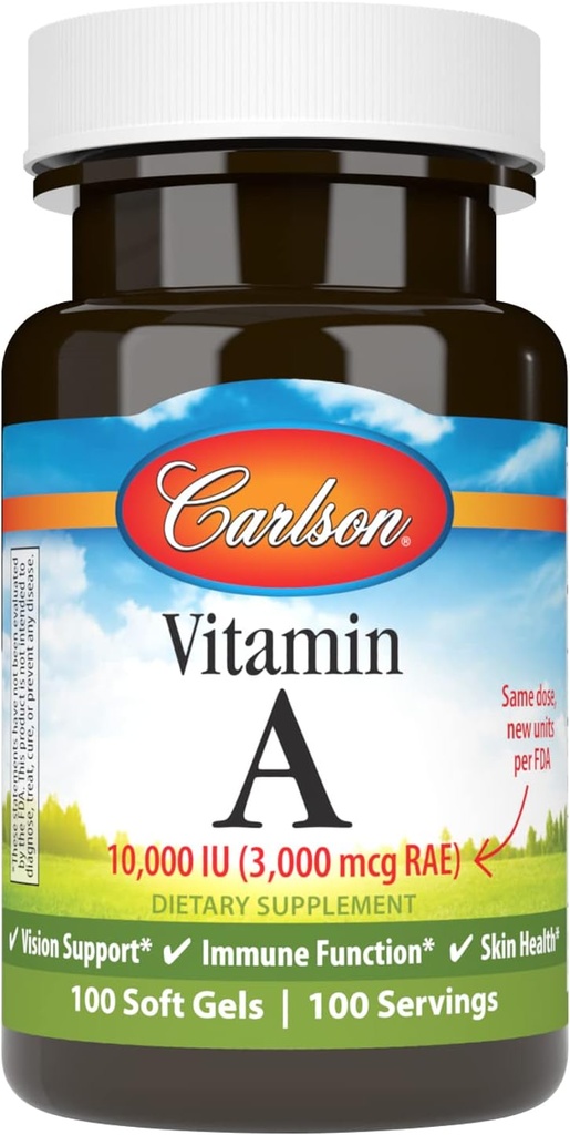 Carlson - Vitamina A, 10000 UI (3000 mcg RAE), Visión Salud, 100 Softgels