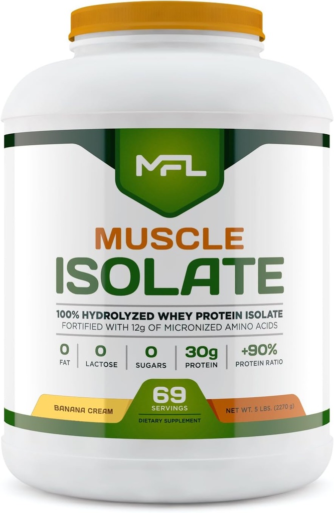 MFL 100% Isolate Protein l 30g de Protein l 12g Amino Acids l Keto Friendly l Low Carbs l 5 lbs. (Banana Cream)