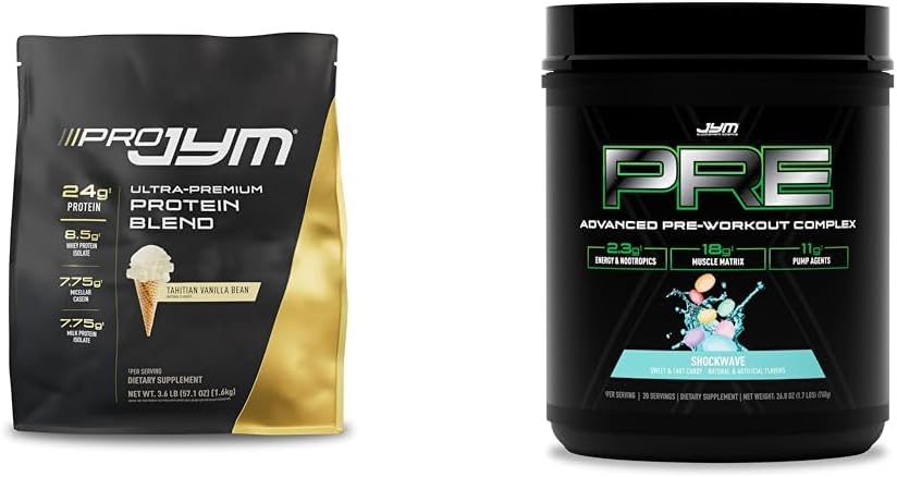 PRO JYM 45 Servidores Protein Powder Bundle con PRE JYM X Pre-Workout