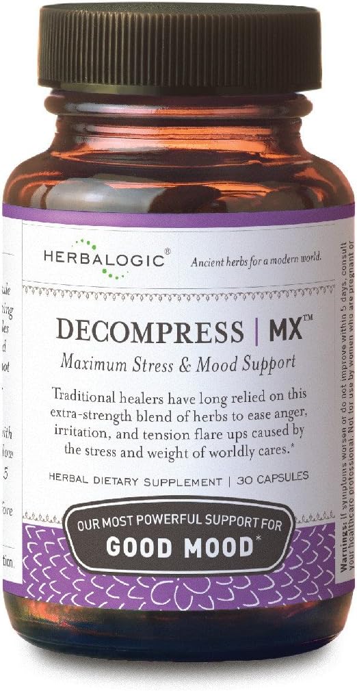 Herbalogic - Decompress MX Herb Capsules - Maximum Stress & Tension Relief - Reduces Anger & Moodiness, Positive Mood Support - Based on The Traditional Chinese Formula Xiao Yao San - 30 Cap Count