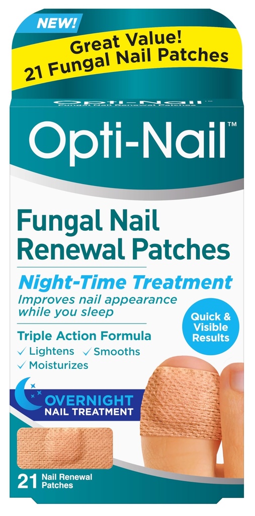 Patches de renovación de uñas fúngicas Opti-Nail - 21 Patches, Tratamiento de tiempo nocturno mejora la apariencia de uñas mientras duermes