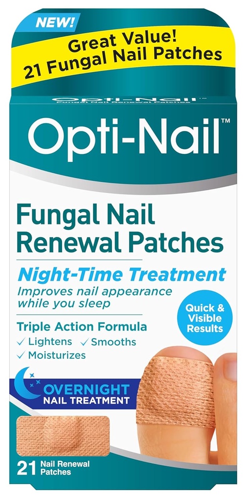 Patches de renovación de uñas fúngicas Opti-Nail - 21 Patches, Tratamiento de tiempo nocturno mejora la apariencia de uñas mientras duermes