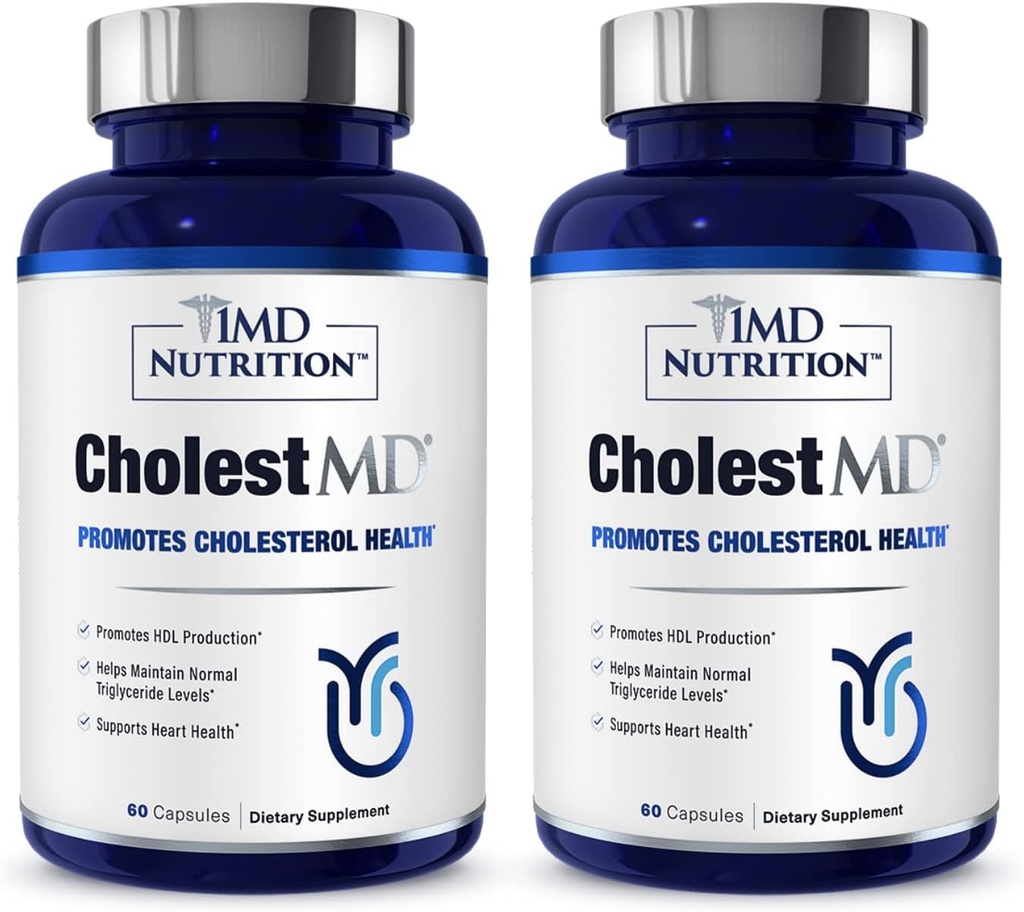 1MD Nutrición CholestMD con Extracto de Hoja de Oliva, Bergavit, Niacin, Ajo tención 120 Capsules (2-Pack)