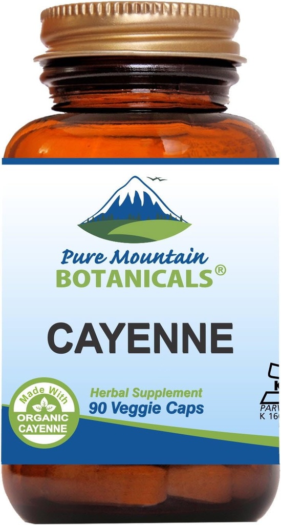 Pure Mountain Botanicals Cayenne Pepper Capsules - 90 Kosher Vegan Caps con 500mg Organic Cayenne Pepper con Capsaicin