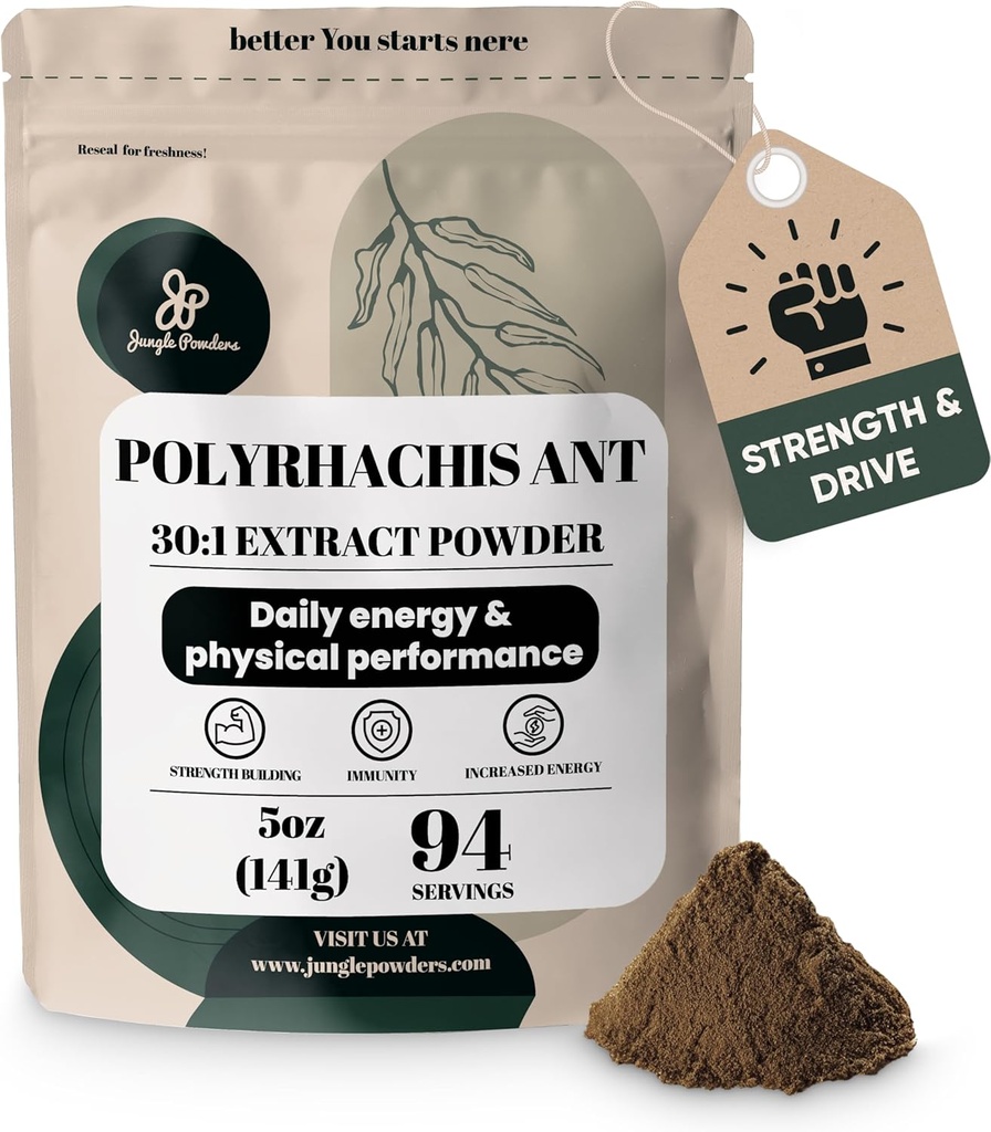 Polvos Jungle Negro Ant Extracto Powder 30:1 Concentración, 94 Serviciones - 5 onzas de Pure Polyrhachis Negro Ant Suplemento, Filler Free Changbai Mountain Ant Tradicional Mens Health Support for Drive