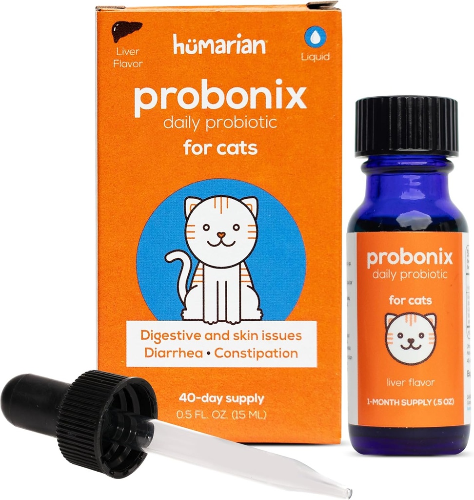 Humarian Probonix Probióticos líquidos para gatos - 8-Strain Cat Probiotic Drops to Fortify Feline Gut Health, Dental Health, Immunity and More - 30-Day Supply - Liver Flavor