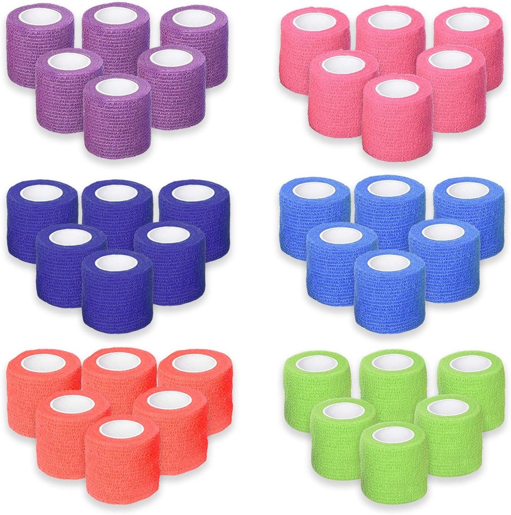 Ever Ready First Aid Self Adherent Cohesive Bandages 2" x 5 Yards - 36 Conde, Rainbow Colors