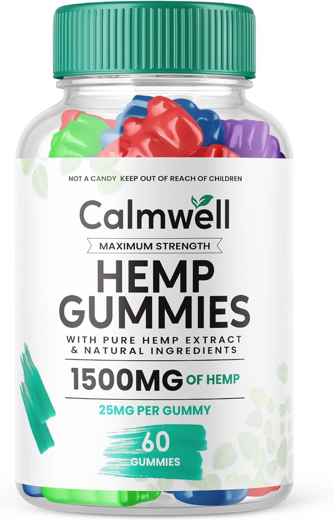 Calmwell Hemp Gummies - Fórmula Oficial - Calmwell Gummies Extra Strength, Maximum Performance Hemp Blend, Calm Well Gummies Great Taste 25mg Por Gummy 1500mg Por Bottle New 2024 Blend (60 Gummies)