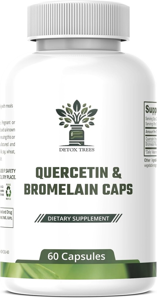 1000mg Quercetina, Complejo de Bromelaina de 200 mg - Apoyo Inmunitario, Alergia Estacional &amp; Salud Respiratoria Suplemento - Vegan, No-GMO, 60 cápsulas
