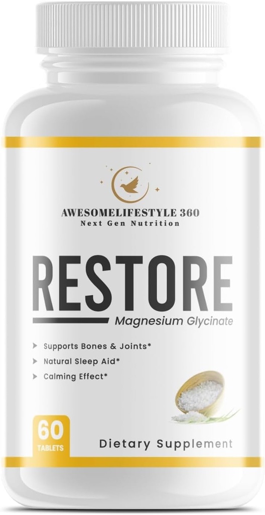 Awesomelifestyle360 Next Gen Nutrition Restore Magnesium Glycinate Natural Sleep Vitamin Calm The Brain, Supports Bones and Joints, Natural Sleep Aid -(60 Tablets)