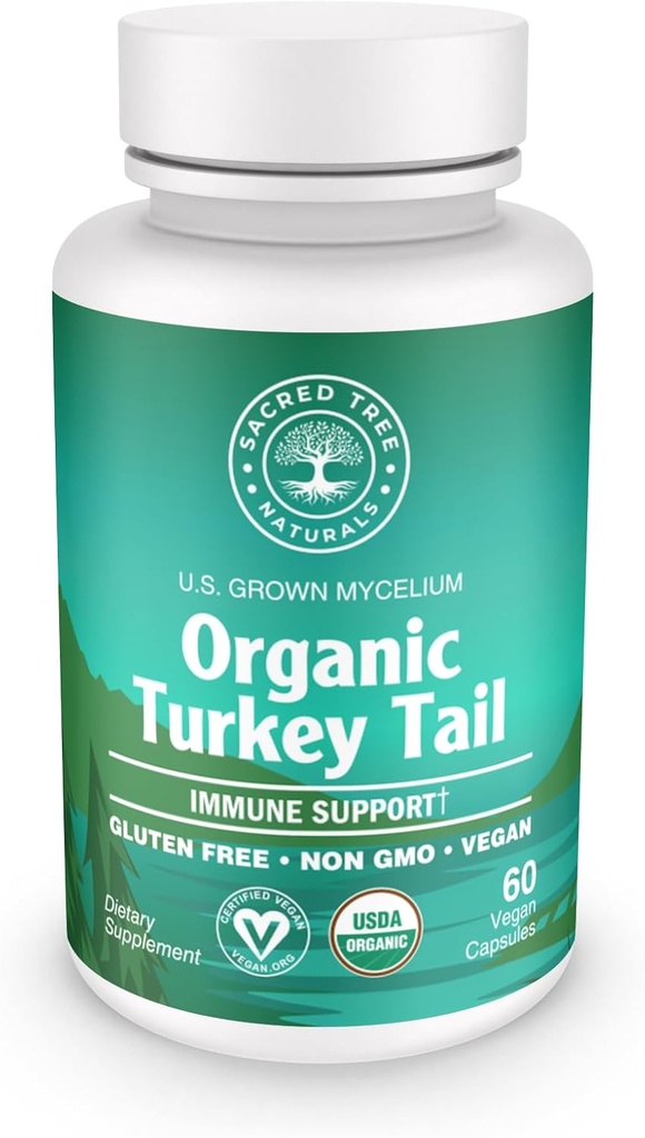 Organic Turkey Tail Mushroom Capsules – Immune Support Supplement, Antioxidant Rich, Natural Digestive Health Aid, Vegan & Non-GMO Mushroom Capsules for Wellness & Vitality - 60 Capsules (30 Servings)