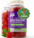Sambucus Elderberry Gummies + Vitamina C + Zinc para Adultos Niños, X3 Immune Support, Sabores Naturales + Ingredientes, Vegan, No GMO, Made in USA (60)