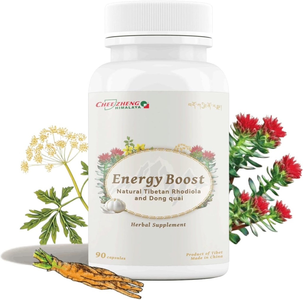 CheezhengHimalaya Rhodiola y Angelica Sinensis, Boost Daily Energy, Reducir la fatiga, Mejorar la sangre y la salud cardíaca, Metabolismo, Función de apoyo pulmonar, hierbas natuales tibetanas, 120 cápsulas vegetales