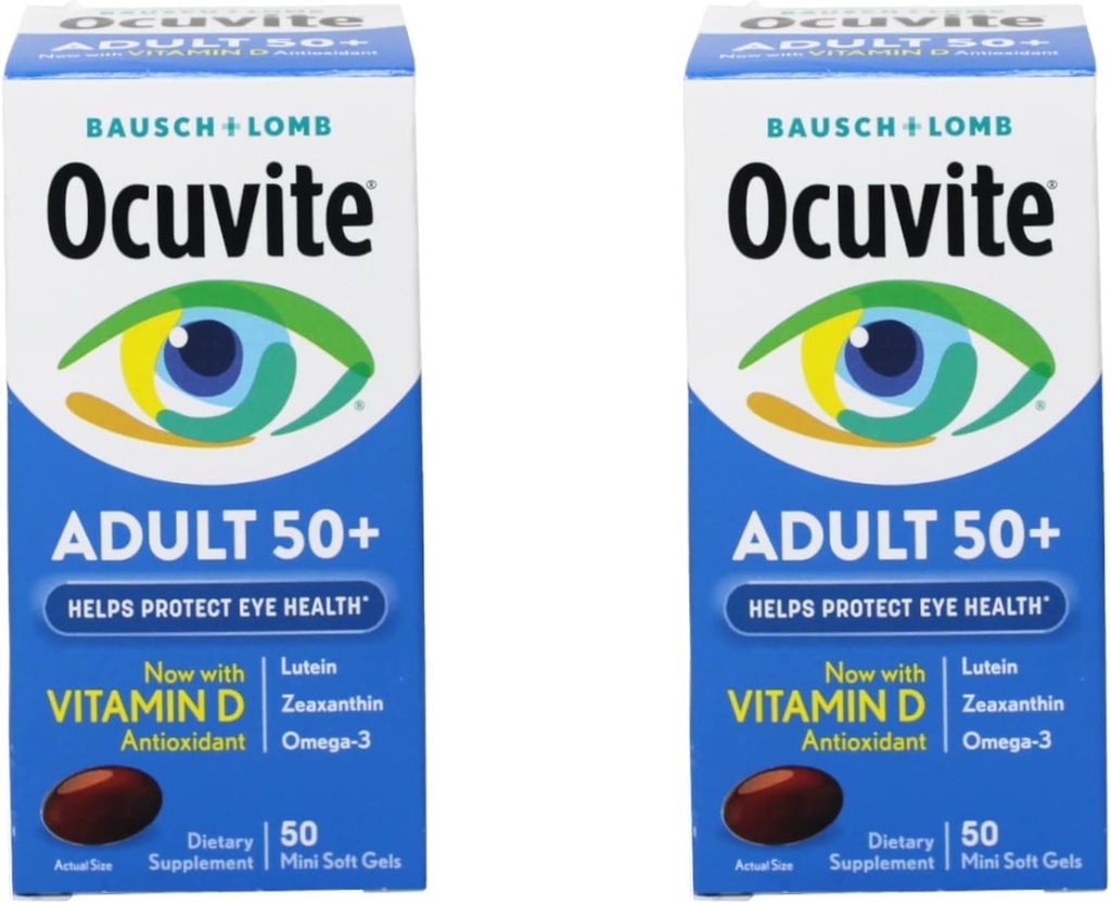 Bausch &amp; Lomb Ocuvite Eye Vitamina &amp; Suplemento Mineral para Adultos 50+, 50-Count Soft Gels (Pack of 2)