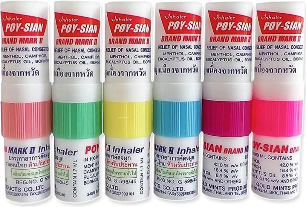 POY-SIAN Mark II Menthol Aromatherapy Nasal Inhaler, Natural Herbal Remedy with Cooling Essential Oils Poysian (Pack of 6)
