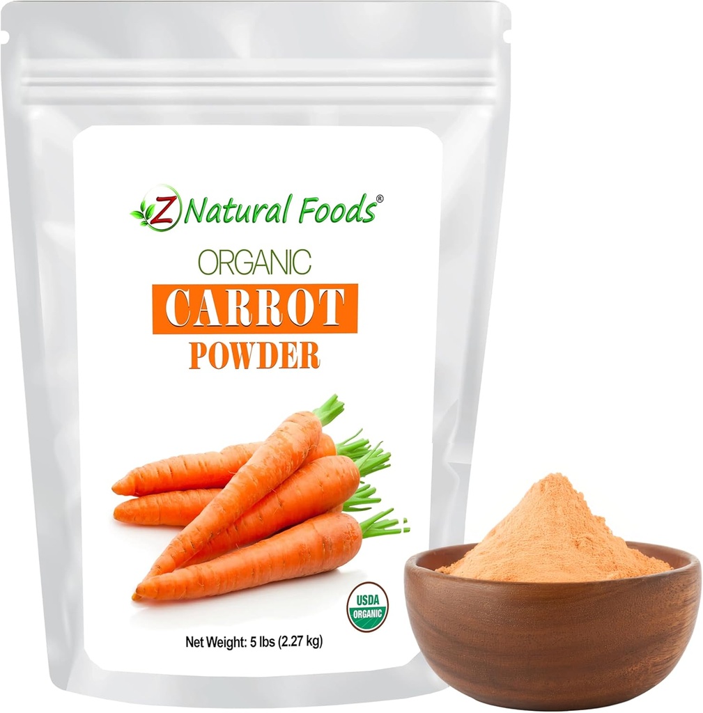 Z Natural Foods Organic Carrot Powder, Natural Superfood Powder for Vision and Heart Health, Great in Juices, Smoothies, and Recipes, Non-GMO, Vegan, Gluten-Free, Kosher, 5 lbs