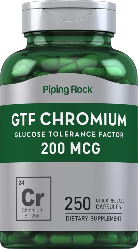 Piping Rock GTF Chromium 200 mcg tención 250 Capsules  durable Glucose Tolerance Factor Suplemento ← Non-GMO &amp; Gluten Free