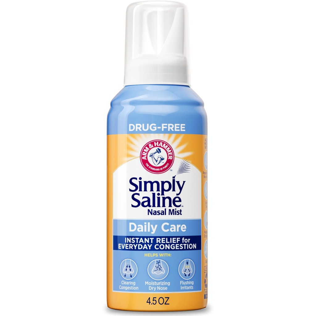 ARM &amp; HAMMER Sencillamente Saline Nasal Care Daily Mist 4.5oz – Instant Relief for Every Day Congestion – One 4.5oz Botella