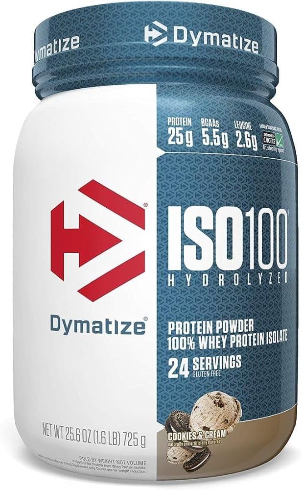 Dymatize ISO100 Hidrolyzed Protein Powder, 100% Whey Isolate Protein, 25g de Proteína, 5.5g BCAAs, Gluten Free, Fast Absorbing, Easy Digesting, Cookies y Crema, 1.6 libras