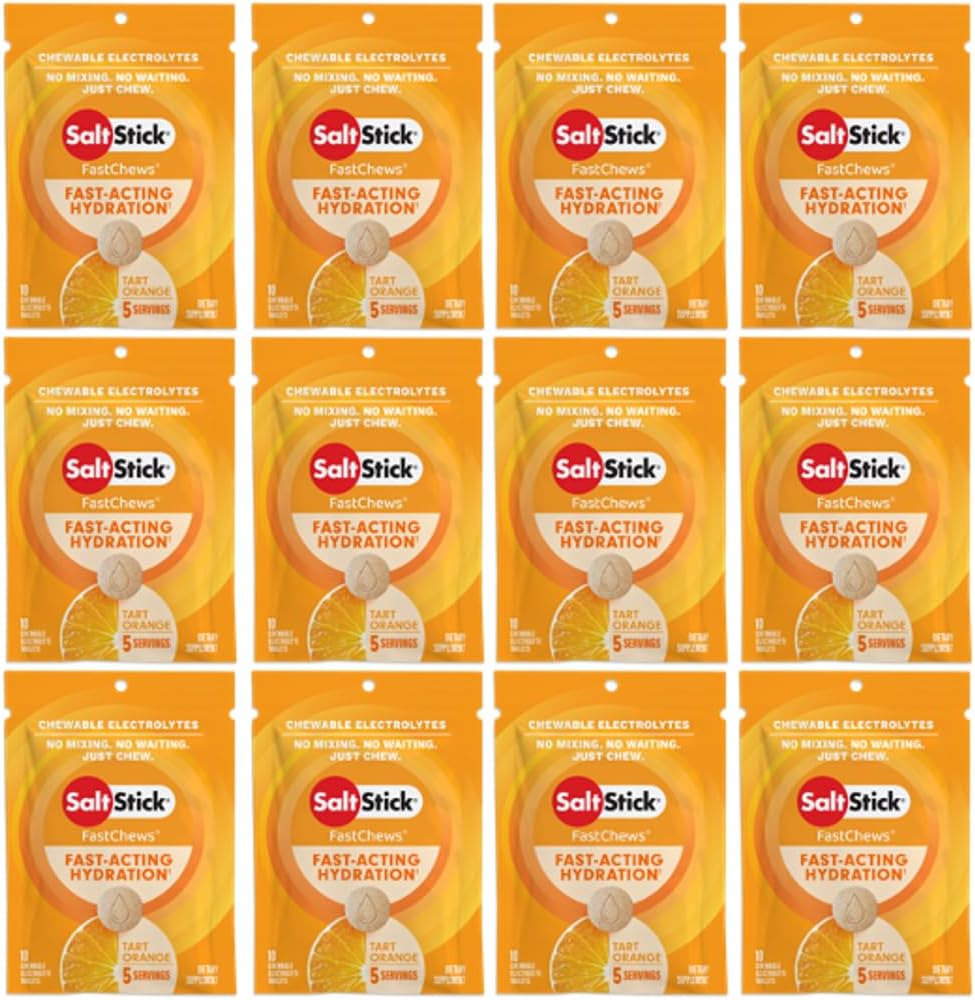 SaltStick Electrolyte FastChews - 120 Cuenta Orange Flavor - Electrolyte Tablets for Hydration, Salt Tabs - 10 Cuenta (Pack of 12)