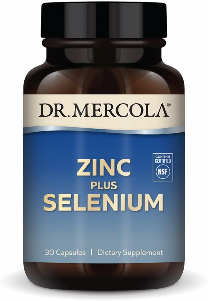 Dr. Mercola Zinc Plus Selenium - Mineral Blend Supplement - for Immune, Brain &amp; Respiratory Support - Contiene Zinc Glycinate Chelate &amp; Copper - GMO-Free &amp; Gluten-Free - 30 cápsulas (30 piezas)