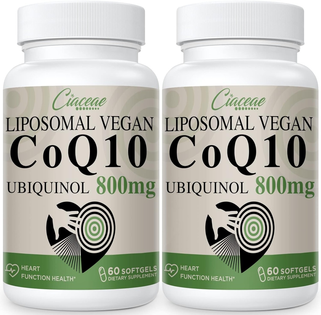 Liposomal CoQ10 800mg Ubiquinol Softgel, Max Absorption Ubiquinol Coenzyme Q10, Ubiquinol CoQ10 Suplemento para Antioxidante, Función cardíaca " Producción energética, CoQ10 puro 800mg, 120 Vegan Softgels