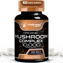 WELLNESS LABSRX Mushroom Supplement Capsules 10:1 Extract, Mushroom Complex Capsules 1000mg, Lions Mane Suplemento con Turquía Tail, Cordyceps, Reishi - 120 Conde