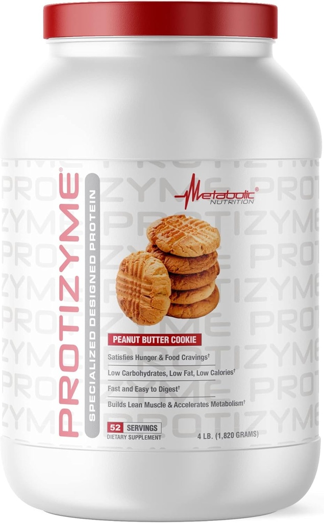 Nutrición metabólica, Protizyme, 100% Whey Protein Powder, Alta Proteína, Baja Carb, Proteína de bajo peso, Enzimas digestivas, 24 vitaminas esenciales y minerales, 4 libras (52 ser)
