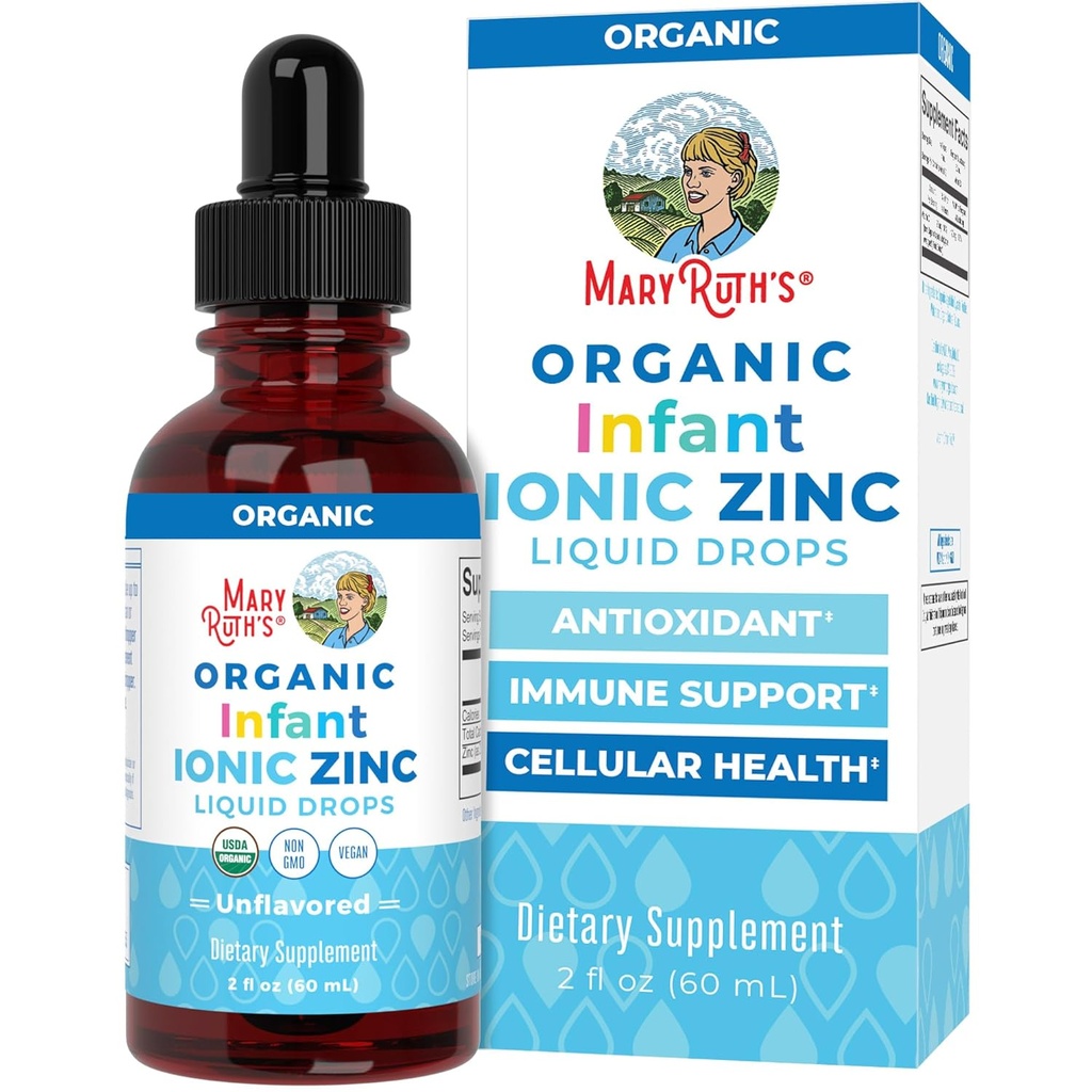 MaryRuth Organics Organic Infant Ionic Zinc Liquid Drops | Zinc Sulfate for Immune Support | Organic Glycerin | Antioxidant | Vegan | Formulated for Babies Ages 6-12 Months | 1 Month Supply | 2 Fl Oz