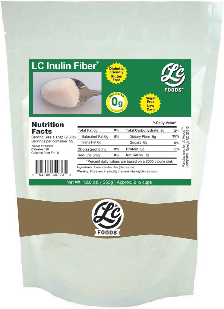 LC Foods Inulin Fiber (Chicory Root) All Natural - Low Carb - Gluten Free - No Sugar - Diabético Friendly - 12.8 oz