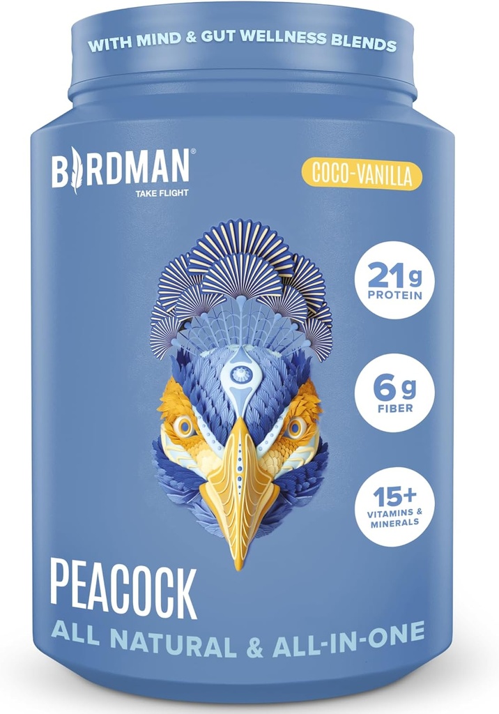 BIRDMAN Peacock Vegan Protein Powder ← Reemplazo de Meal en Planta Completa con Magnesio, Vitamina D, MCT Oil ← Todo en Un Suplemento para Hombres y Mujeres