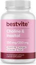 BESTVITE Choline Inositol 500mg (120 cápsulas vegetarianas) - No Stearates - No Fillers - No Dicalcium Phosphate - Vegan - No GMO - Gluten Free