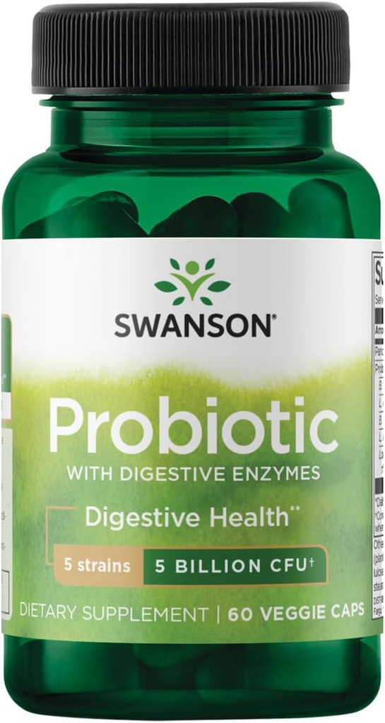 Swanson Probiótico con Enzimas Digestivas 5 Billones Cfu 60 Veg Capsules